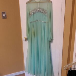 Vintage 1970's Victoria Royal Ltd. Light MintGreen Gown Dress Wedding Formal